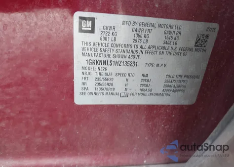 2017 GMC Acadia Slt-2 z USA, uszkodzony, nr VIN 1GKKNNLS1HZ135231